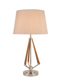 IL32960PN/BE  Hilton Table Lamp, 1 Light E27, Polished Nickel/Taupe Wood/Nude Beige/Moonlight 22x26cm Shade